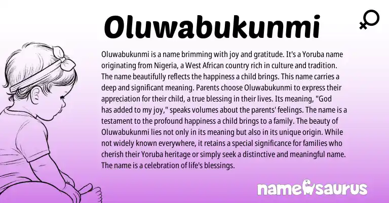 Infographic about Oluwabukunmi name meaning, Oluwabukunmi is a name from Yoruba origin(s).