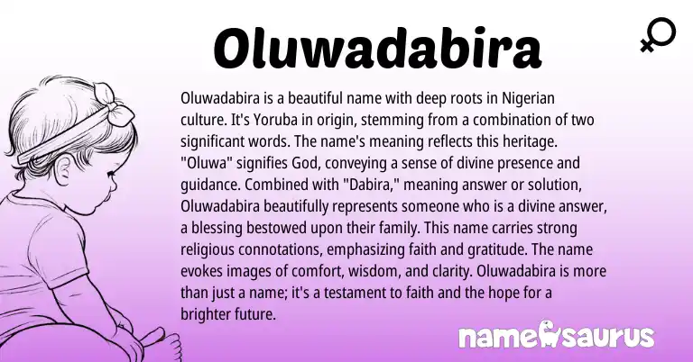 Infographic about Oluwadabira name meaning, Oluwadabira is a name from Yoruba, Nigerian origin(s).