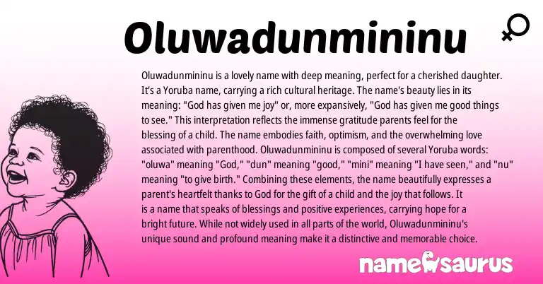 Infographic about Oluwadunmininu name meaning, Oluwadunmininu is a name from Yoruba origin(s).