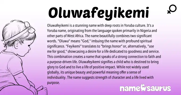 Infographic about Oluwafeyikemi name meaning, Oluwafeyikemi is a name from Yoruba origin(s).