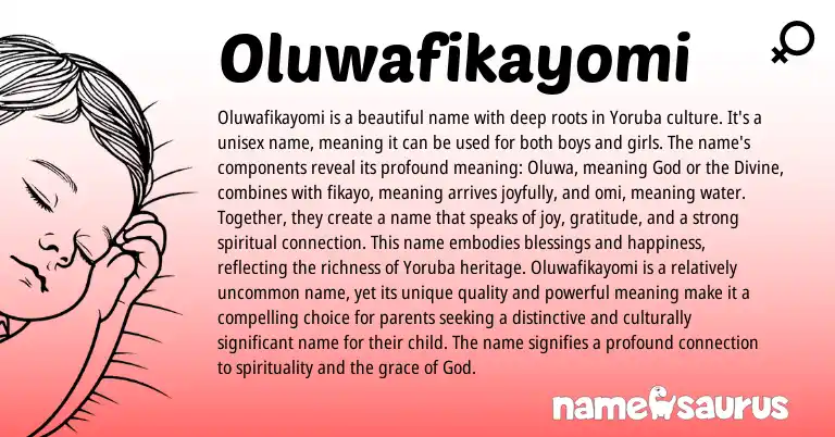 Infographic about Oluwafikayomi name meaning, Oluwafikayomi is a name from Yoruba, Nigerian origin(s).