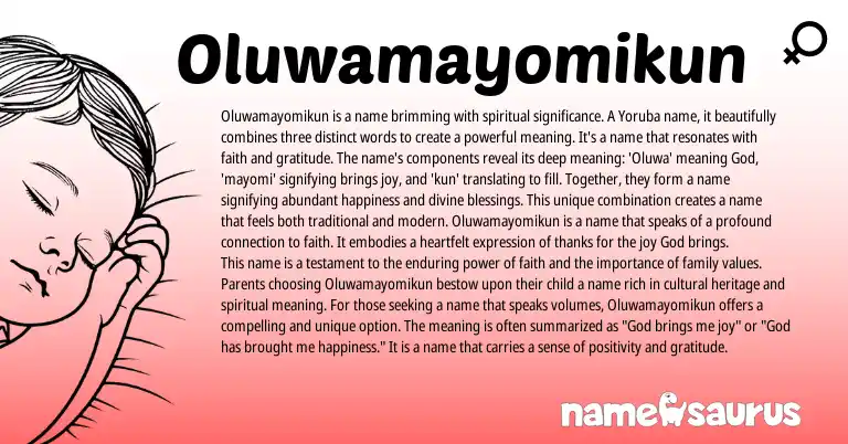 Infographic about Oluwamayomikun name meaning, Oluwamayomikun is a name from Yoruba origin(s).