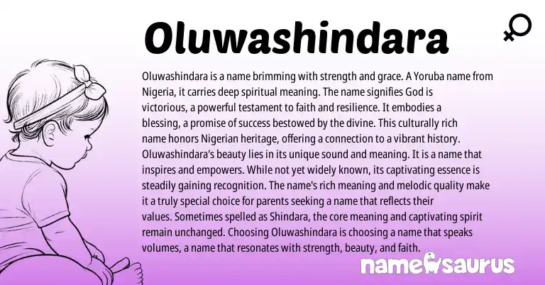 Infographic about Oluwashindara name meaning, Oluwashindara is a name from Yoruba, Nigerian origin(s).