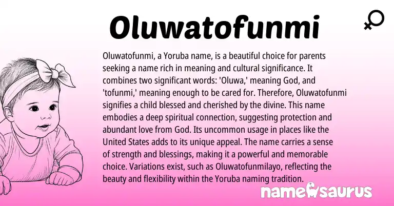 Infographic about Oluwatofunmi name meaning, Oluwatofunmi is a name from Yoruba, Nigerian origin(s).