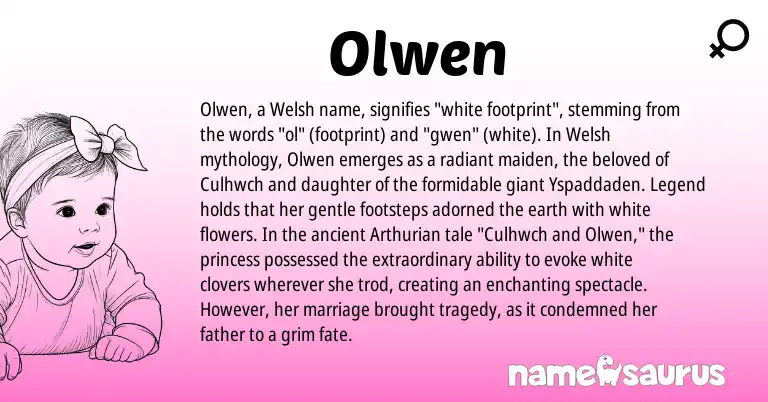 Infographic about Olwen name meaning, Olwen is a name from Welsh, Arthurian origin(s).