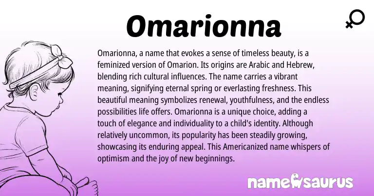 Infographic about Omarionna name meaning, Omarionna is a name from Hebrew, Arabic, American origin(s).