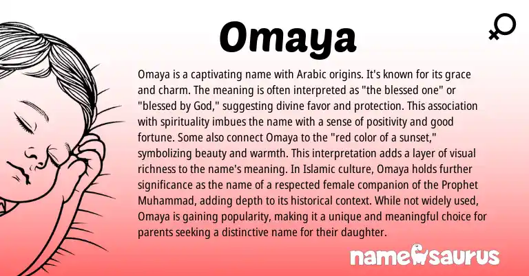 Infographic about Omaya name meaning, Omaya is a name from Arabic origin(s).