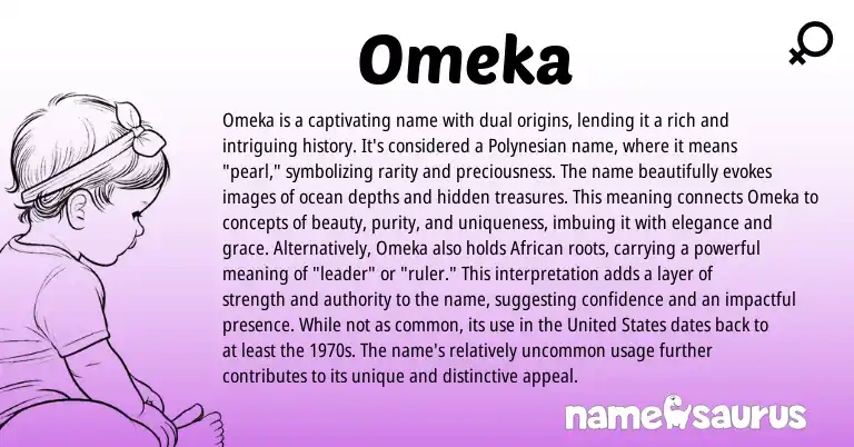 Infographic about Omeka name meaning, Omeka is a name from Polynesian origin(s).