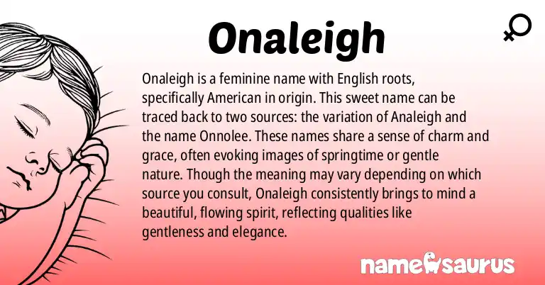 Infographic about Onaleigh name meaning, Onaleigh is a name from English (American) origin(s).