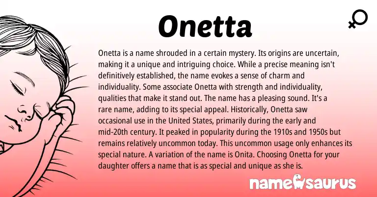 Infographic about Onetta name meaning, Onetta is a name from Other origin(s).