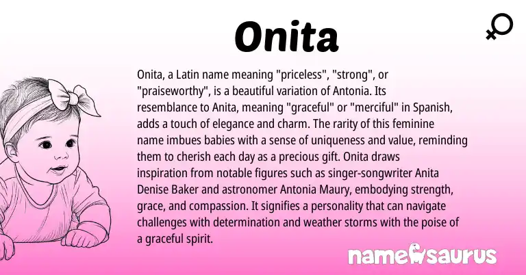 Infographic about Onita name meaning, Onita is a name from Spanish, Latin origin(s).