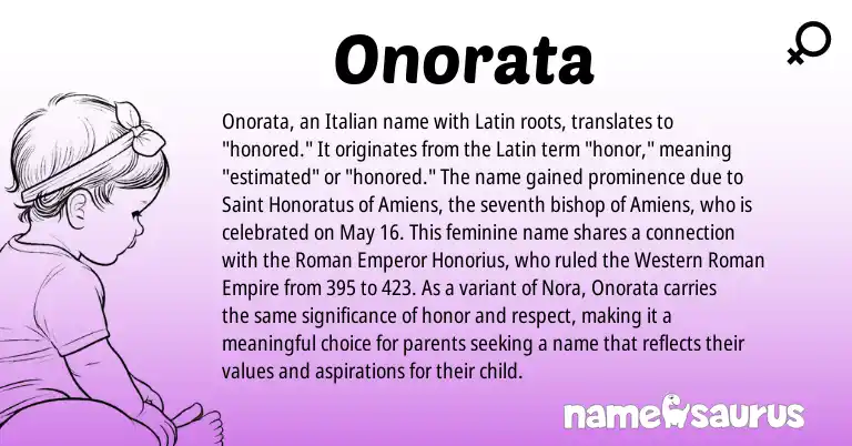 Infographic about Onorata name meaning, Onorata is a name from Roman, Latin, Italian origin(s).