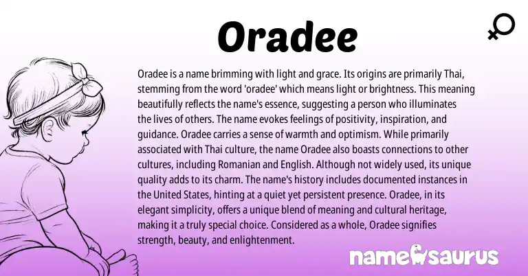 Infographic about Oradee name meaning, Oradee is a name from Thai origin(s).