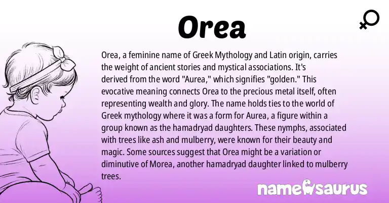 Infographic about Orea name meaning, Orea is a name from Greek Mythology, Latin origin(s).