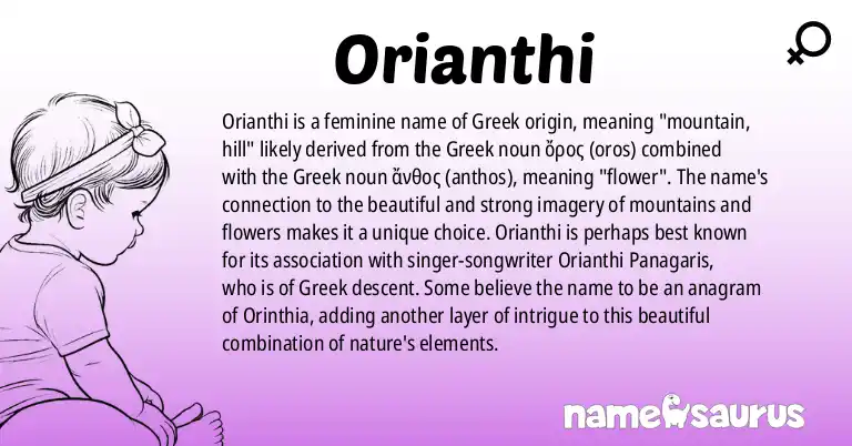 Infographic about Orianthi name meaning, Orianthi is a name from Greek origin(s).