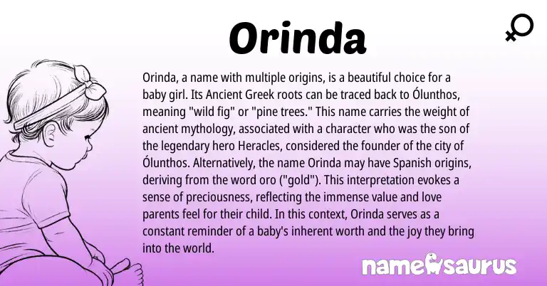 Infographic about Orinda name meaning, Orinda is a name from Spanish, Ancient Greek origin(s).
