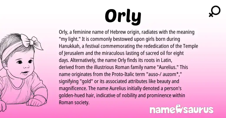 Infographic about Orly name meaning, Orly is a name from Roman, Latin, Hebrew origin(s).