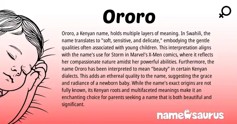 Infographic about Ororo name meaning, Ororo is a name from Kenyan, Swahili origin(s).