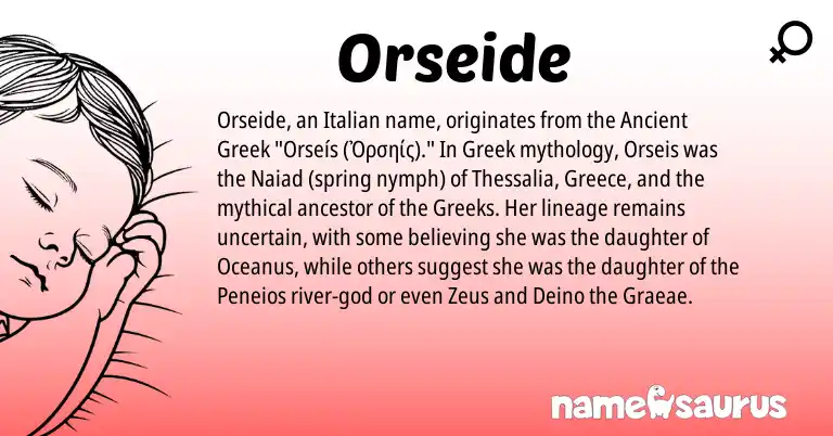 Infographic about Orseide name meaning, Orseide is a name from Ancient Greek, Greek, Greece, Italian origin(s).