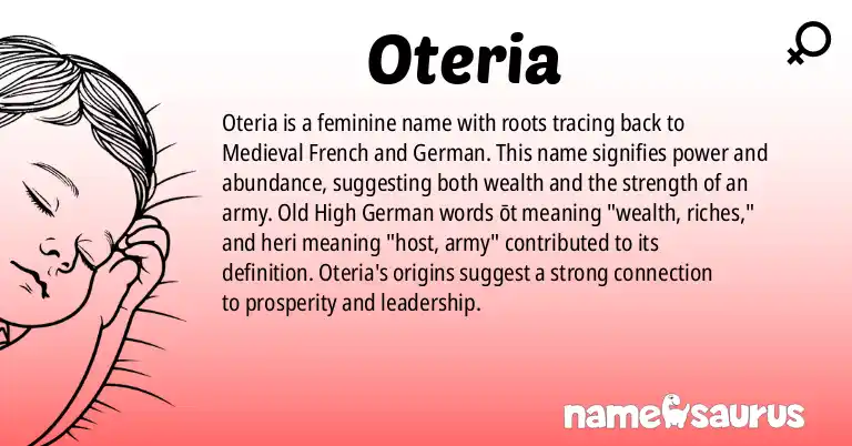Infographic about Oteria name meaning, Oteria is a name from Medieval French, German - Old High German origin(s).