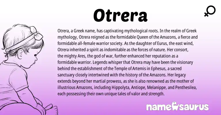 Infographic about Otrera name meaning, Otrera is a name from Legends, Greek origin(s).