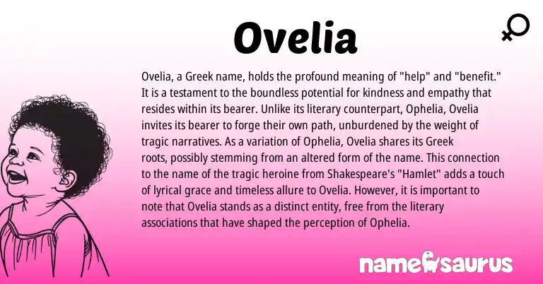 Infographic about Ovelia name meaning, Ovelia is a name from Greek origin(s).