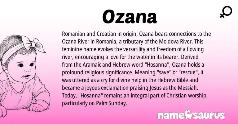 Infographic about Ozana name meaning, Ozana is a name from Croatian, Romanian, Aramaic, Hebrew origin(s).