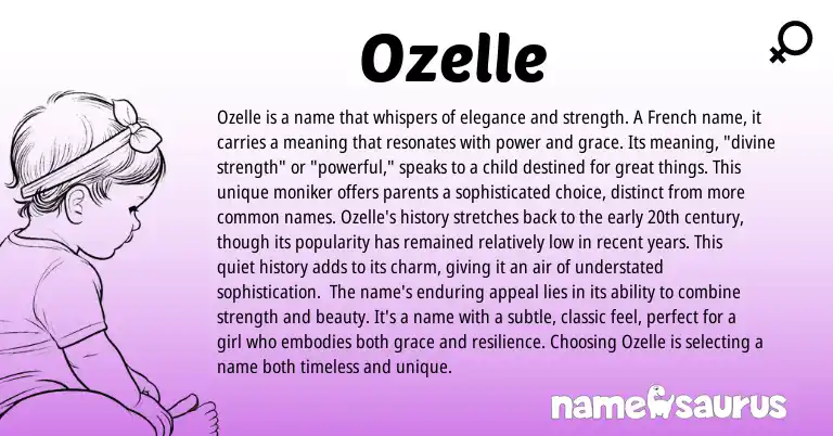 Infographic about Ozelle name meaning, Ozelle is a name from French, English origin(s).