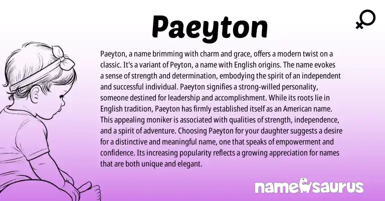 Infographic about Paeyton name meaning, Paeyton is a name from English origin(s).