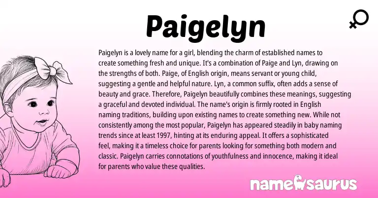 Infographic about Paigelyn name meaning, Paigelyn is a name from English origin(s).