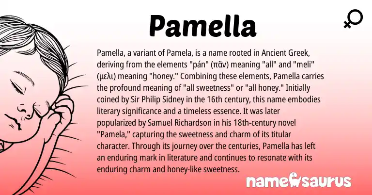 Infographic about Pamella name meaning, Pamella is a name from Ancient Greek origin(s).