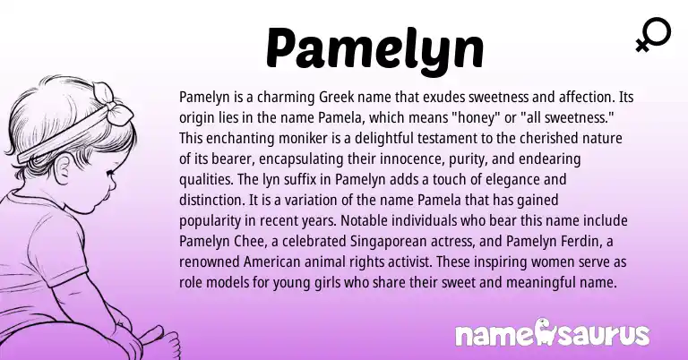 Infographic about Pamelyn name meaning, Pamelyn is a name from American, Greek origin(s).