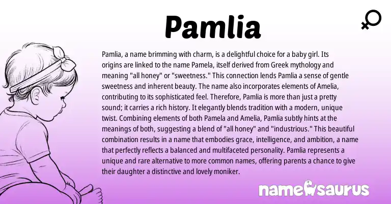 Infographic about Pamlia name meaning, Pamlia is a name from English, American origin(s).