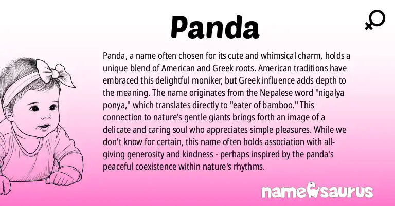 Infographic about Panda name meaning, Panda is a name from American, Greek origin(s).