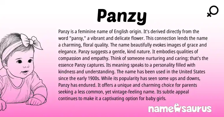 Infographic about Panzy name meaning, Panzy is a name from English origin(s).