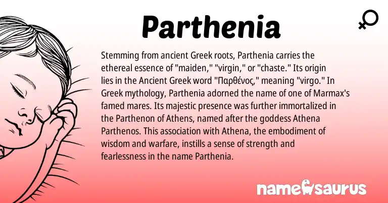 Infographic about Parthenia name meaning, Parthenia is a name from Ancient Greek, Greek origin(s).