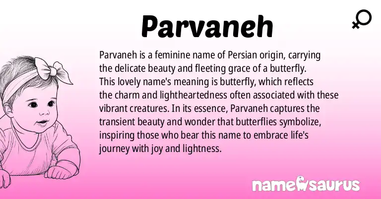 Infographic about Parvaneh name meaning, Parvaneh is a name from Persian origin(s).