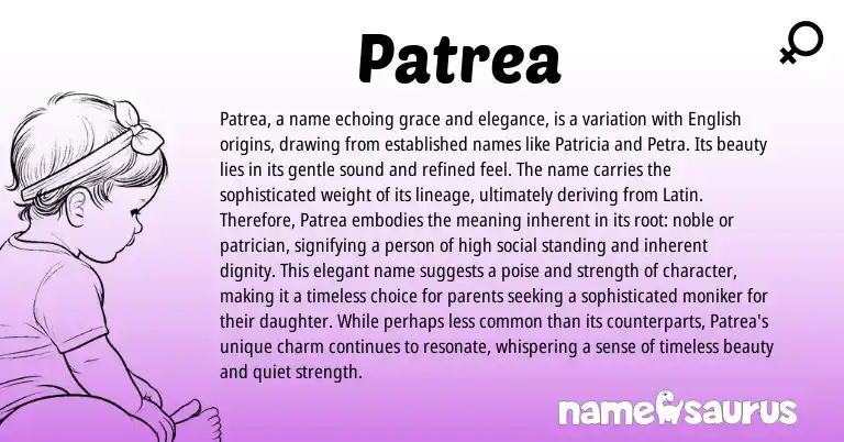 Infographic about Patrea name meaning, Patrea is a name from Latin origin(s).