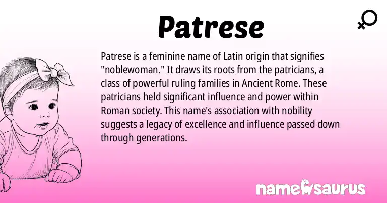 Infographic about Patrese name meaning, Patrese is a name from Latin origin(s).