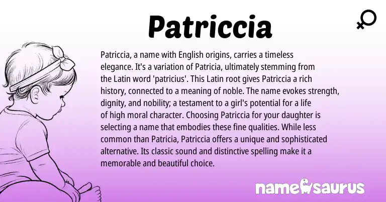 Infographic about Patriccia name meaning, Patriccia is a name from Latin origin(s).