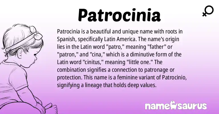 Infographic about Patrocinia name meaning, Patrocinia is a name from Spanish (Latin American) origin(s).