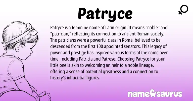Infographic about Patryce name meaning, Patryce is a name from Latin origin(s).