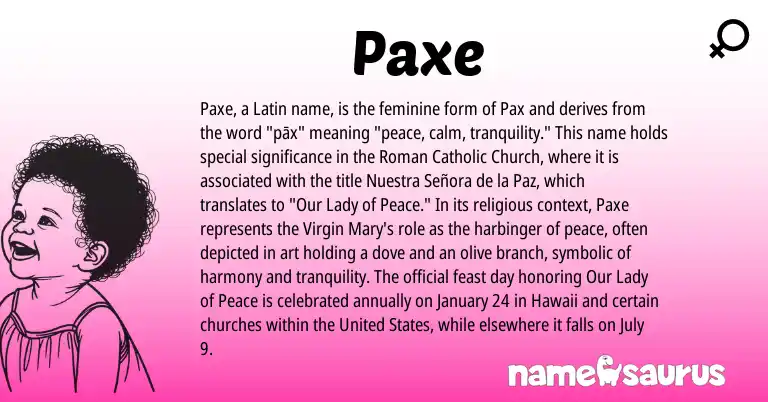 Infographic about Paxe name meaning, Paxe is a name from Roman, Latin, United States origin(s).