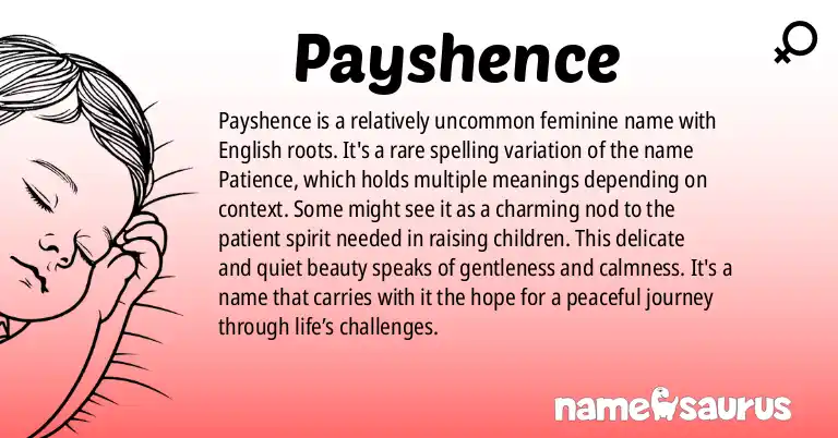 Infographic about Payshence name meaning, Payshence is a name from English (American) origin(s).