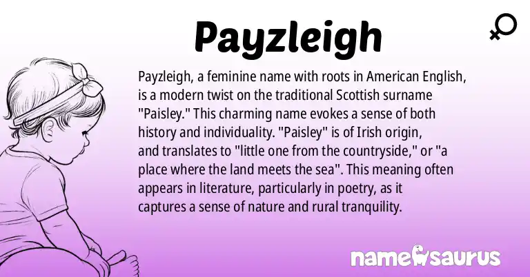 Infographic about Payzleigh name meaning, Payzleigh is a name from English (American) origin(s).