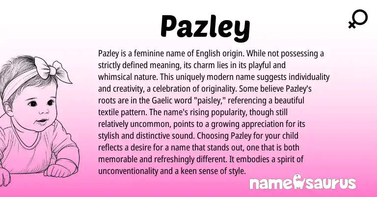 Infographic about Pazley name meaning, Pazley is a name from English origin(s).