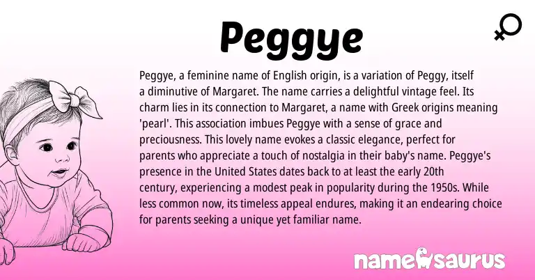 Infographic about Peggye name meaning, Peggye is a name from Greek origin(s).