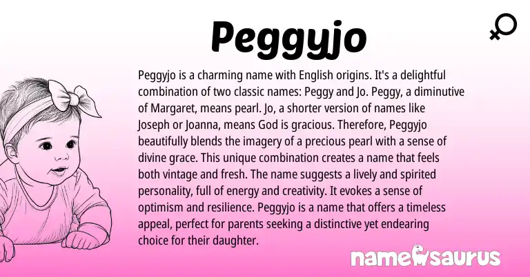 Infographic about Peggyjo name meaning, Peggyjo is a name from English origin(s).