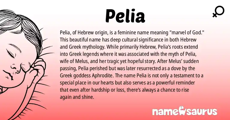 Infographic about Pelia name meaning, Pelia is a name from Hebrew origin(s).