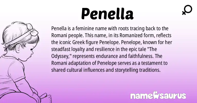 Infographic about Penella name meaning, Penella is a name from Romani origin(s).